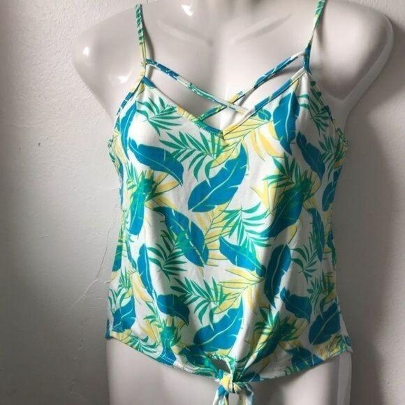 Poof New York Spaghetti Strap Crop top Blue - Picture 1 of 8